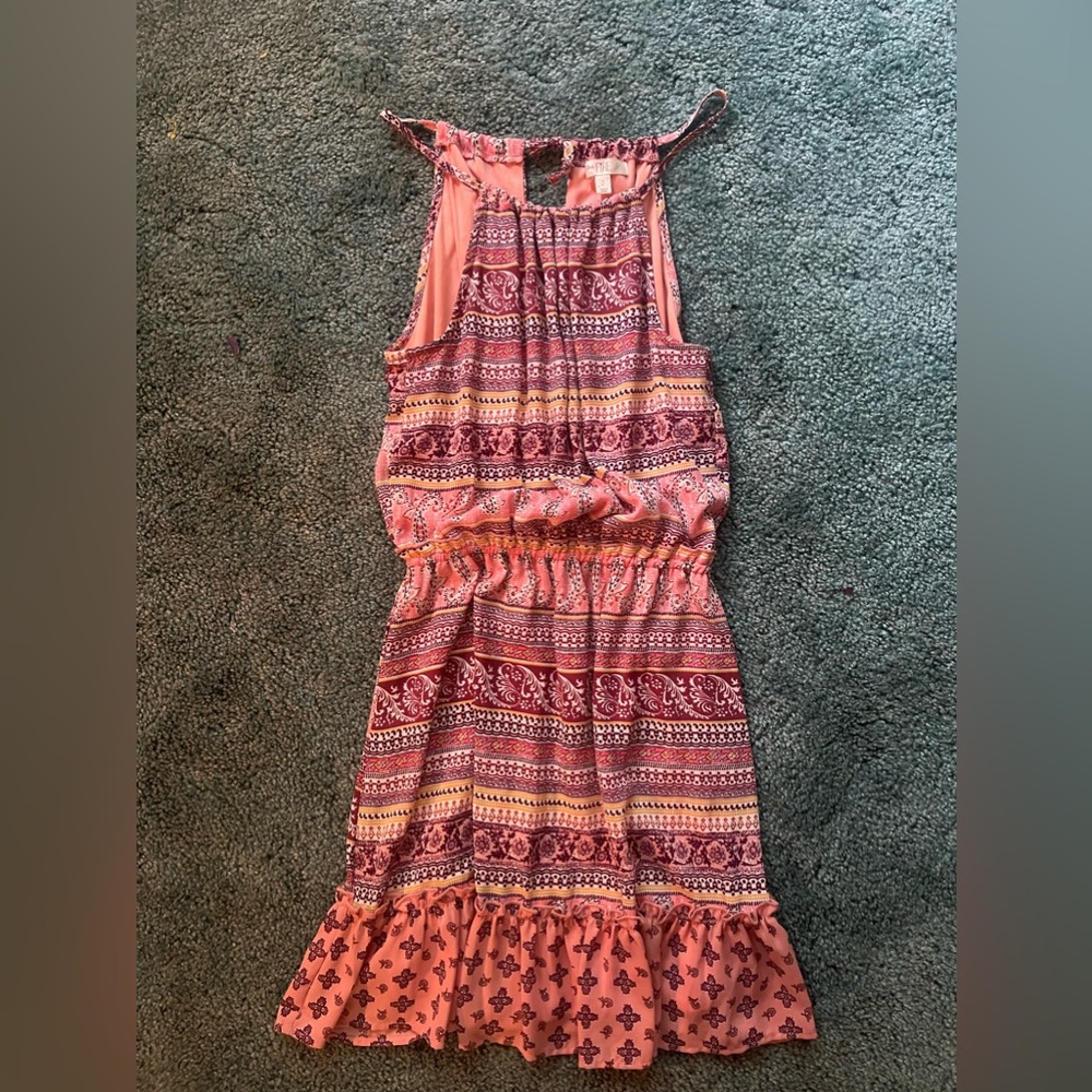 High Neck Pink Pattern Tank Dress